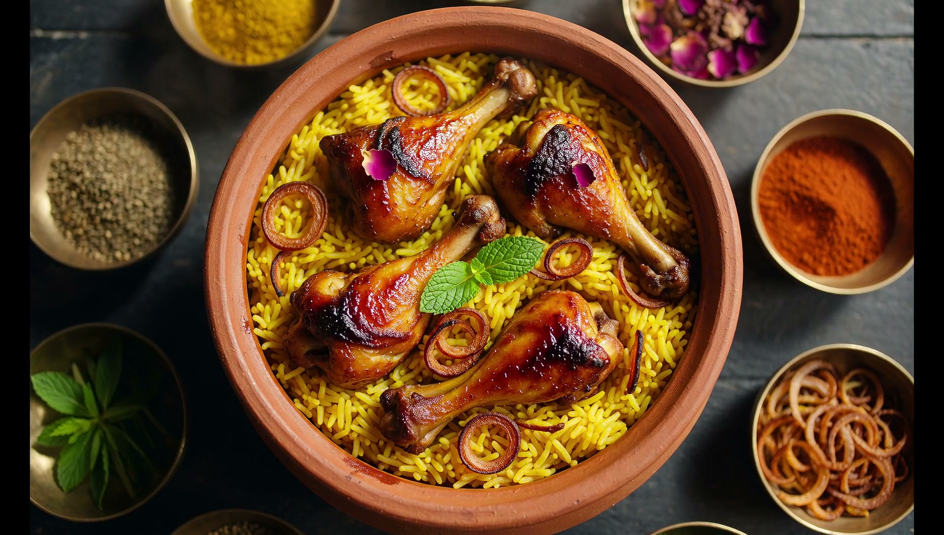 The open handi of Raajbhog dum biryani, resting
